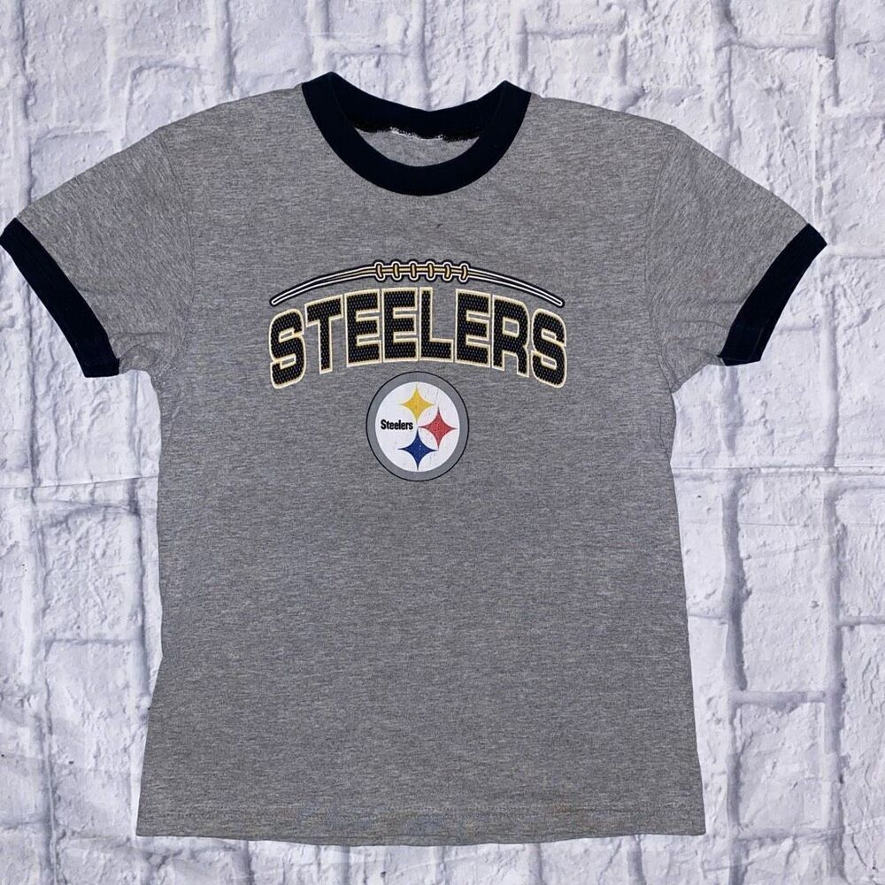 NFL Pittsburgh Steelers football youth boys M 8 short sleeve grey t-shirt